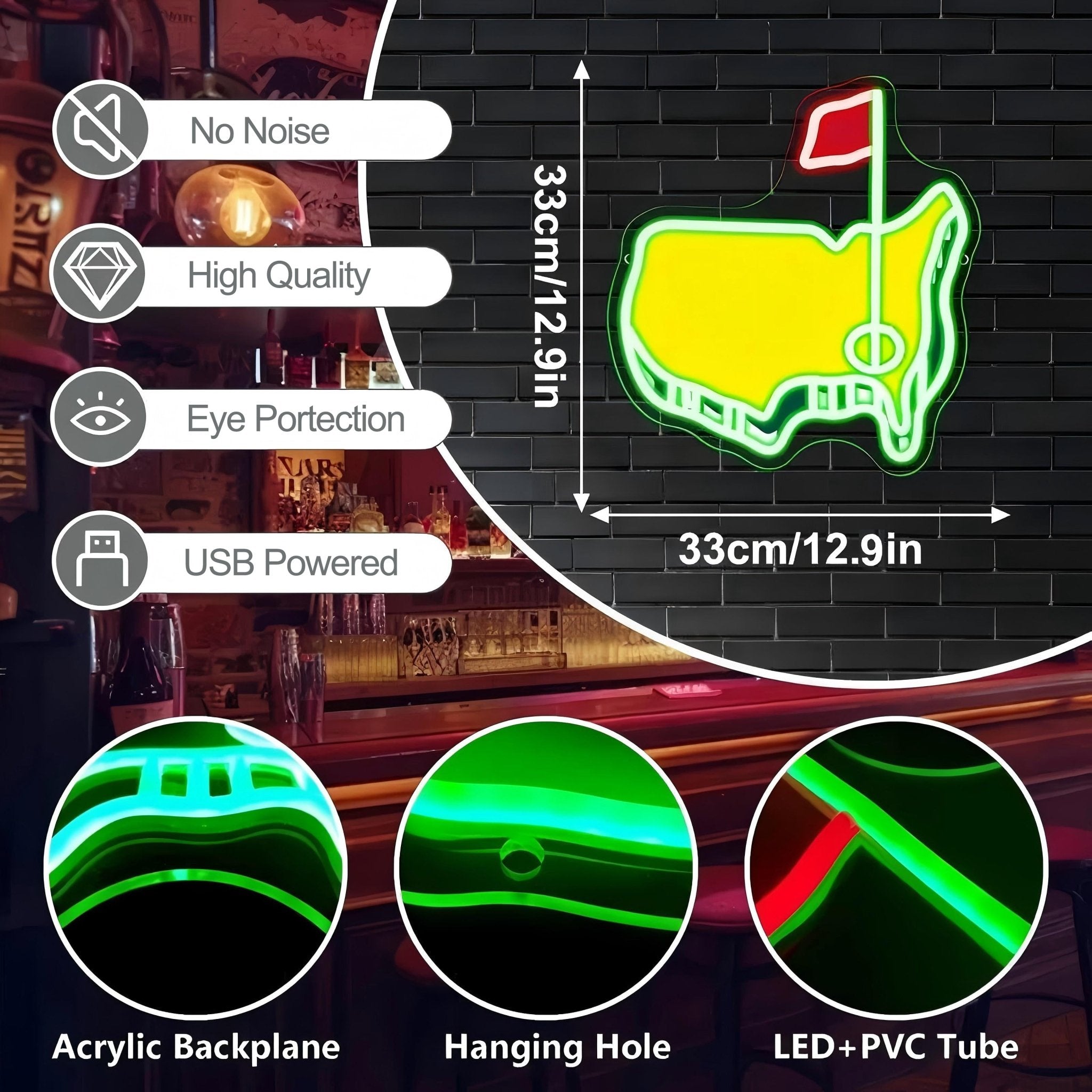 ShineNeon™ USA Golf Map LED Neon Sign | Green & Yellow Sports Man Cave Wall Decor - Shineneon