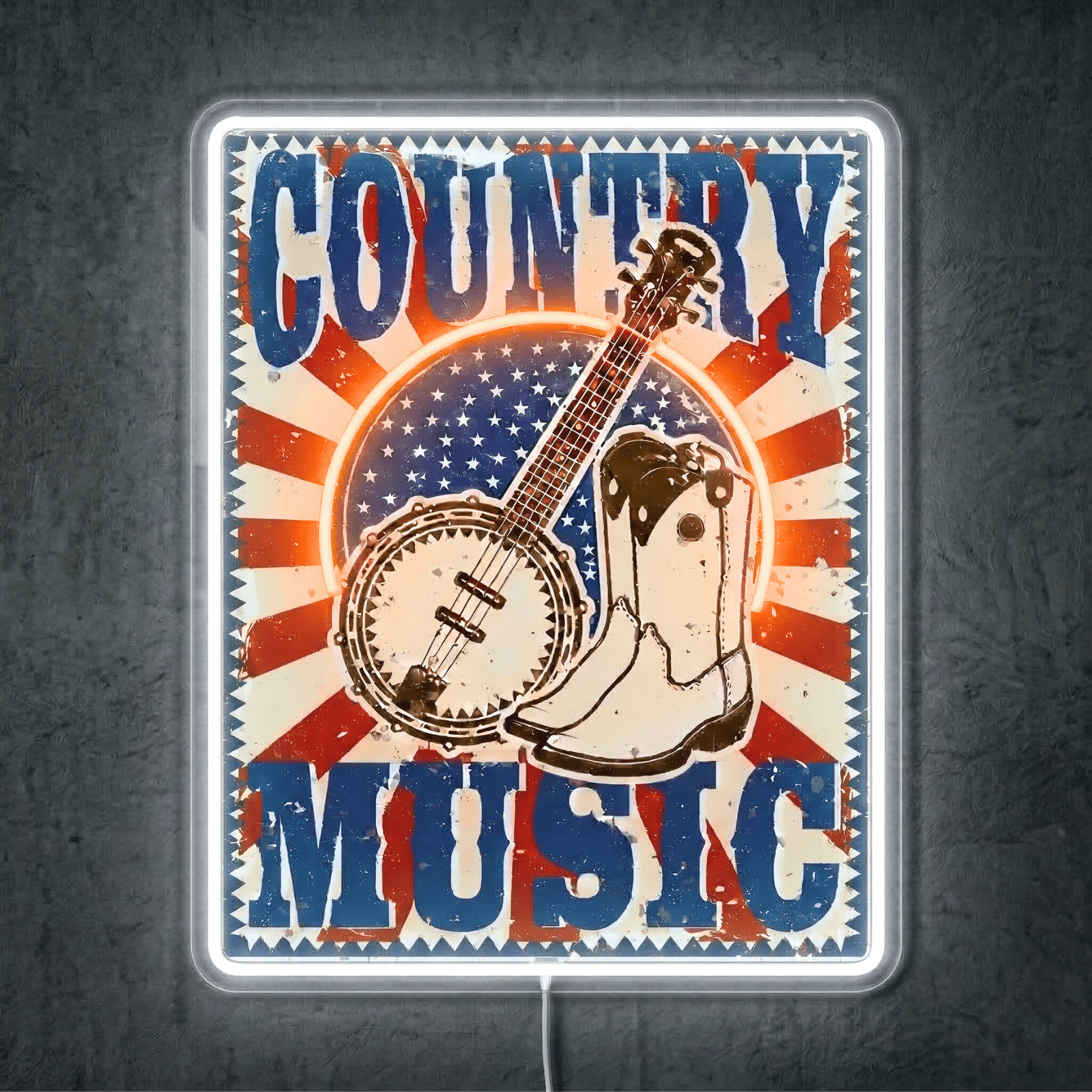 ShineNeon™ Vintage Country Music Banjo LED Neon Sign Rustic Americana Wall Art USB Power - Shineneon