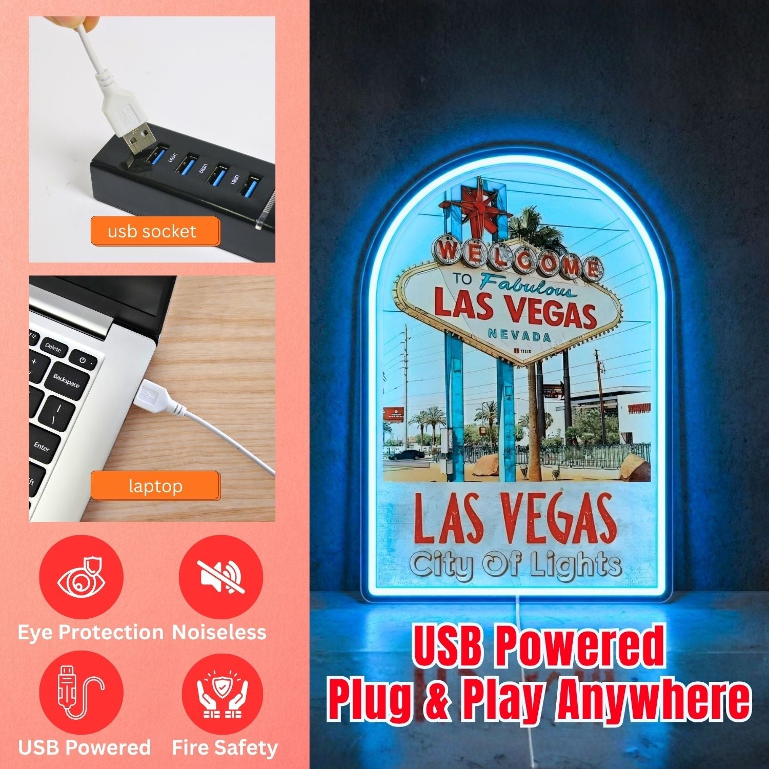 ShineNeon™ Vintage Las Vegas Motel neon sign USB Power - Shineneon