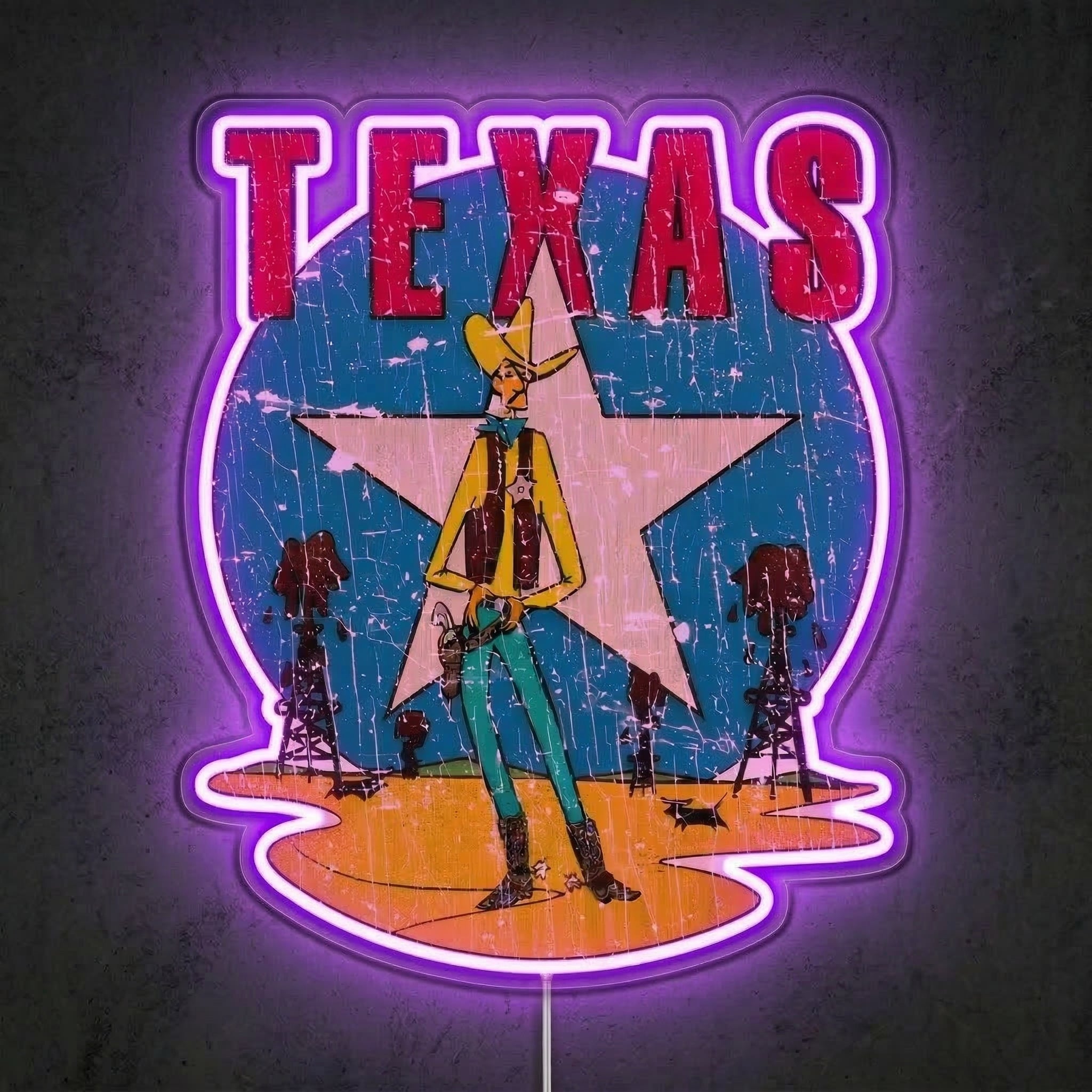 ShineNeon™ Vintage Lone Star Texas Cowboy LED Neon Sign Wall Art USB Powered - Shineneon