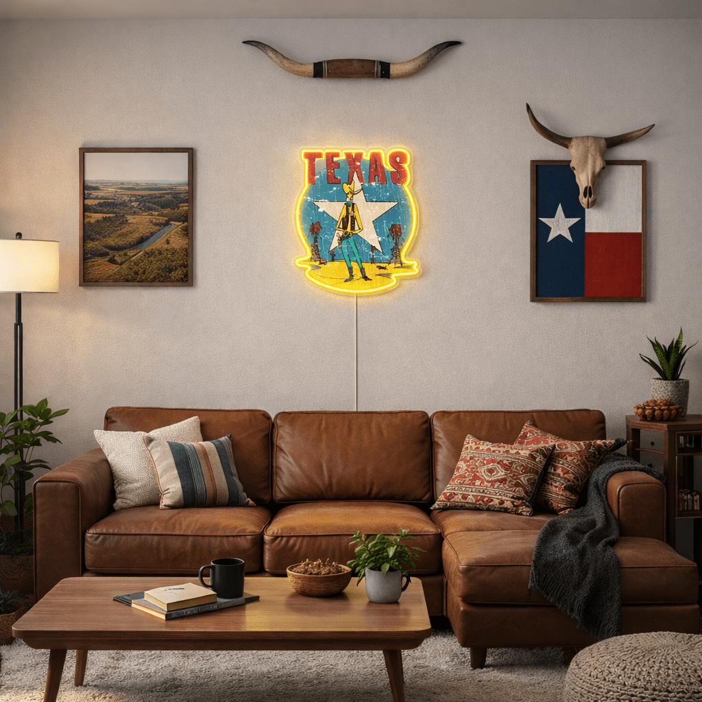 ShineNeon™ Vintage Lone Star Texas Cowboy LED Neon Sign Wall Art USB Powered - Shineneon