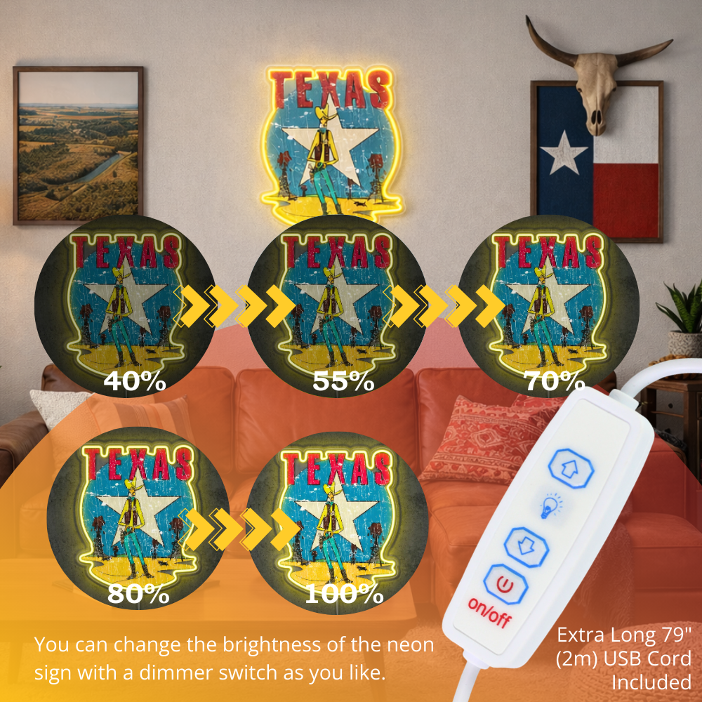 ShineNeon™ Vintage Lone Star Texas Cowboy LED Neon Sign Wall Art USB Powered - Shineneon