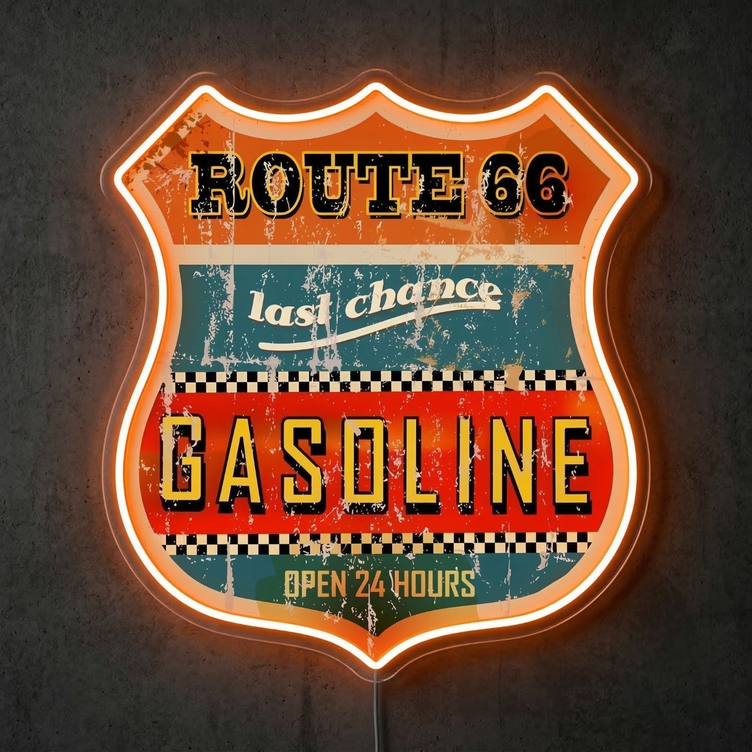 ShineNeon™ Vintage Route 66 Gasoline Neon Sign Distressed Garage Wall Art USB Power - Shineneon