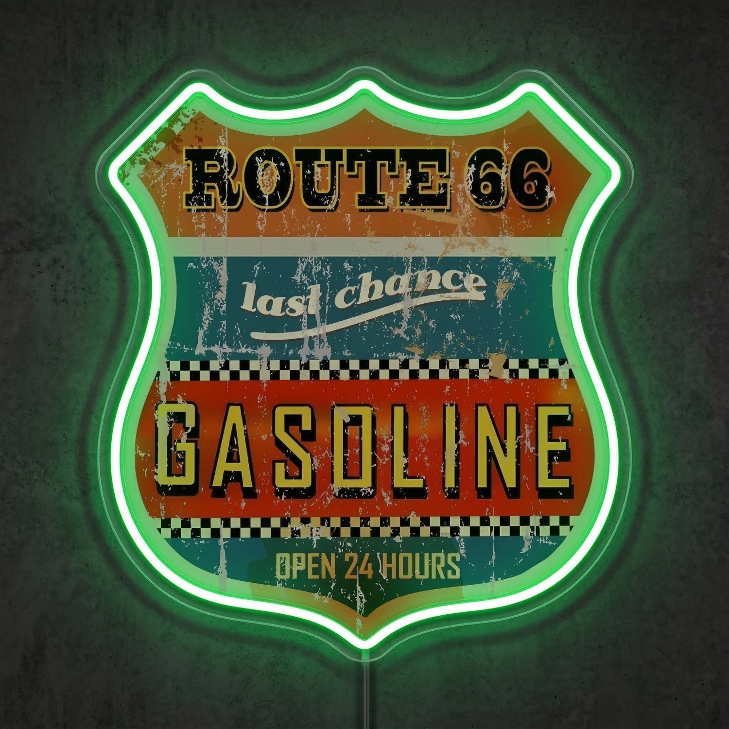 ShineNeon™ Vintage Route 66 Gasoline Neon Sign Distressed Garage Wall Art USB Power - Shineneon