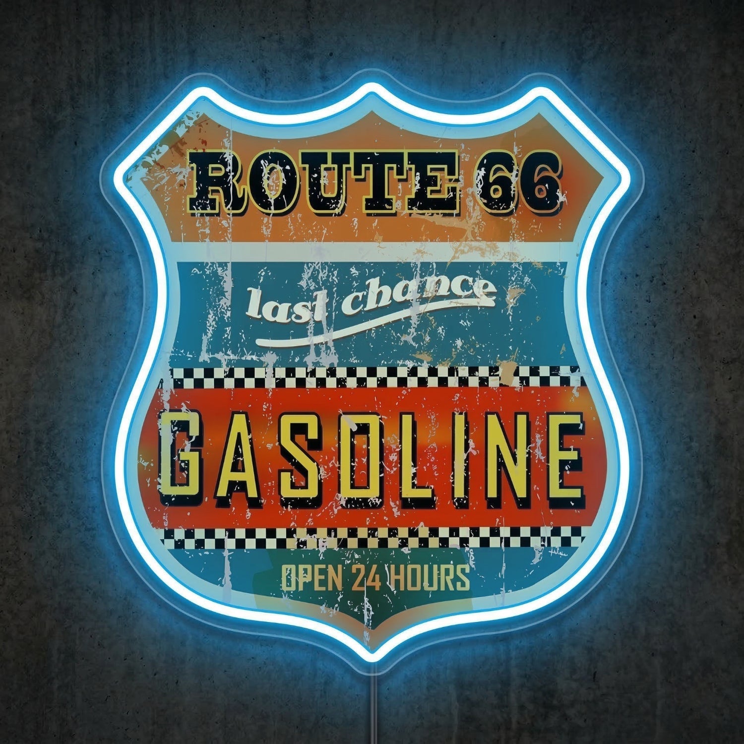 ShineNeon™ Vintage Route 66 Gasoline Neon Sign Distressed Garage Wall Art USB Power - Shineneon