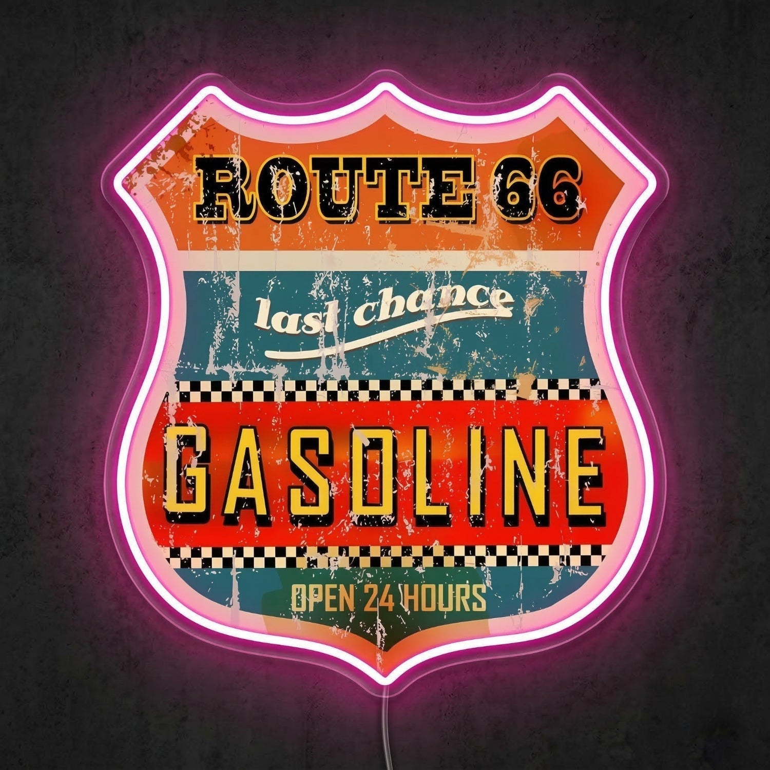 ShineNeon™ Vintage Route 66 Gasoline Neon Sign Distressed Garage Wall Art USB Power - Shineneon