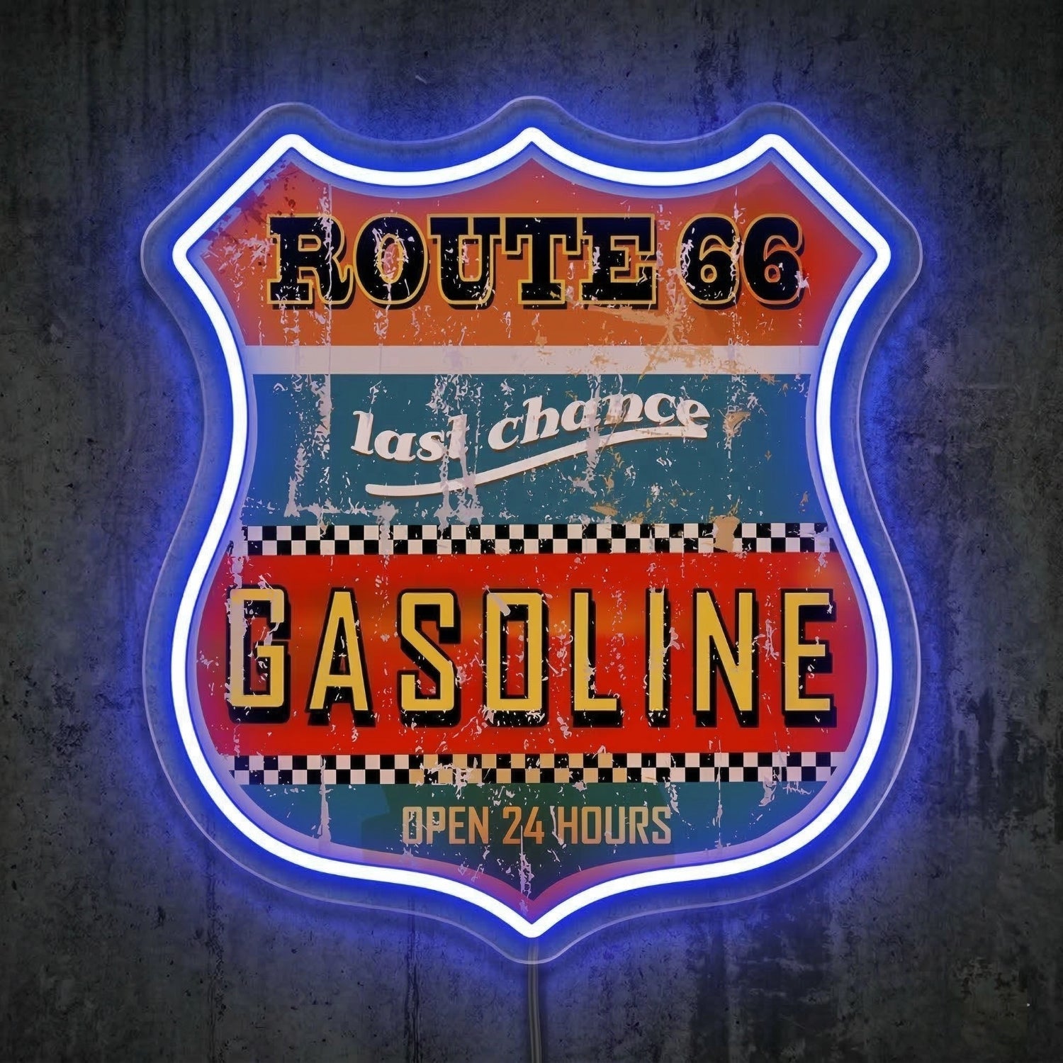 ShineNeon™ Vintage Route 66 Gasoline Neon Sign Distressed Garage Wall Art USB Power - Shineneon