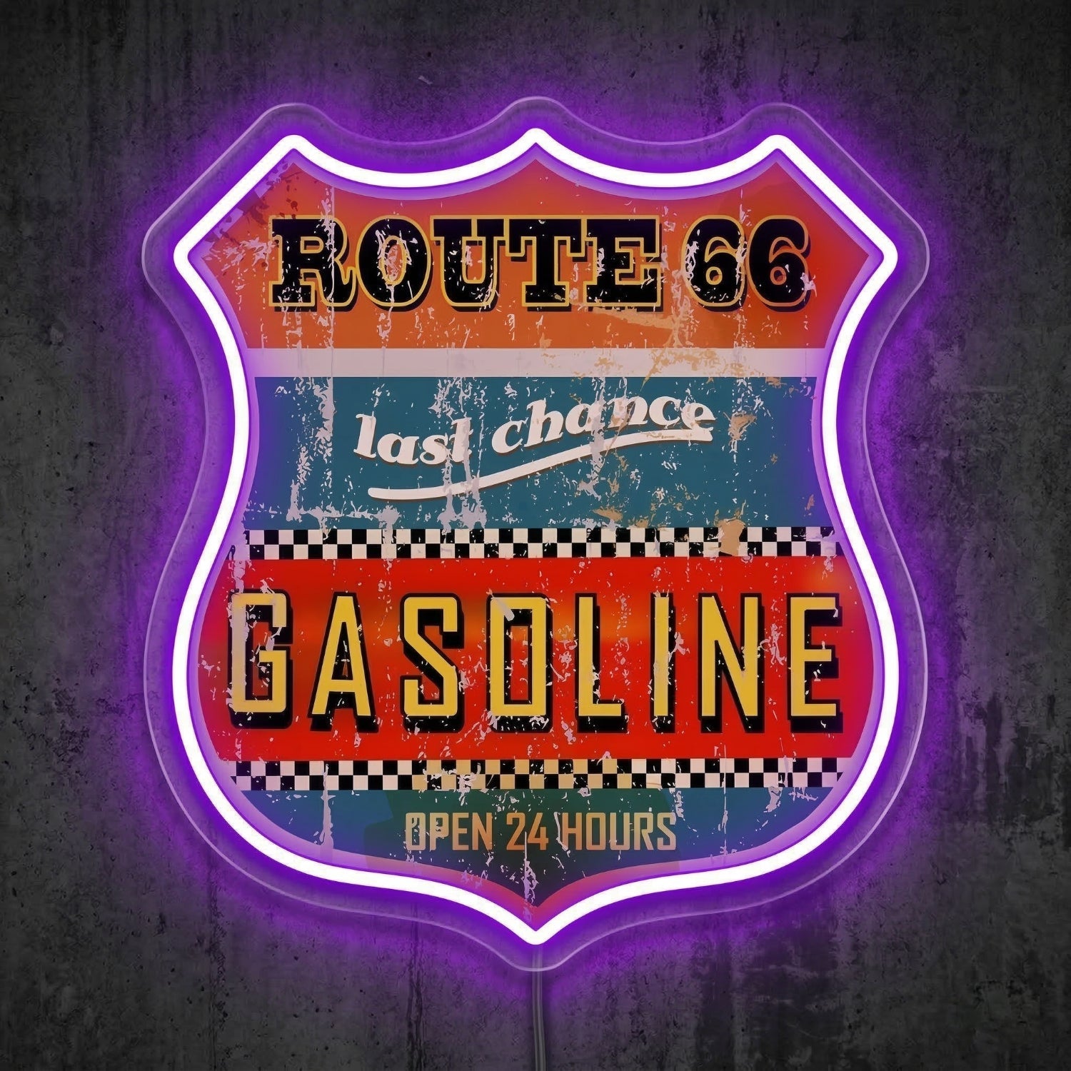 ShineNeon™ Vintage Route 66 Gasoline Neon Sign Distressed Garage Wall Art USB Power - Shineneon