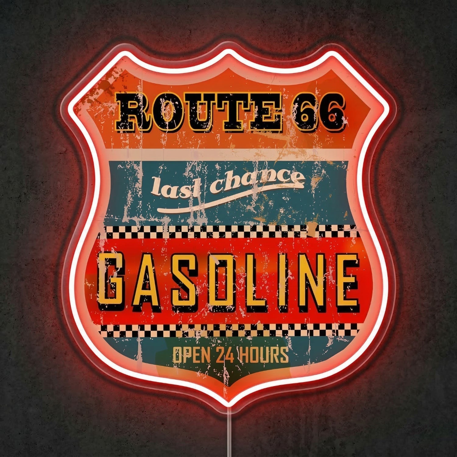 ShineNeon™ Vintage Route 66 Gasoline Neon Sign Distressed Garage Wall Art USB Power - Shineneon