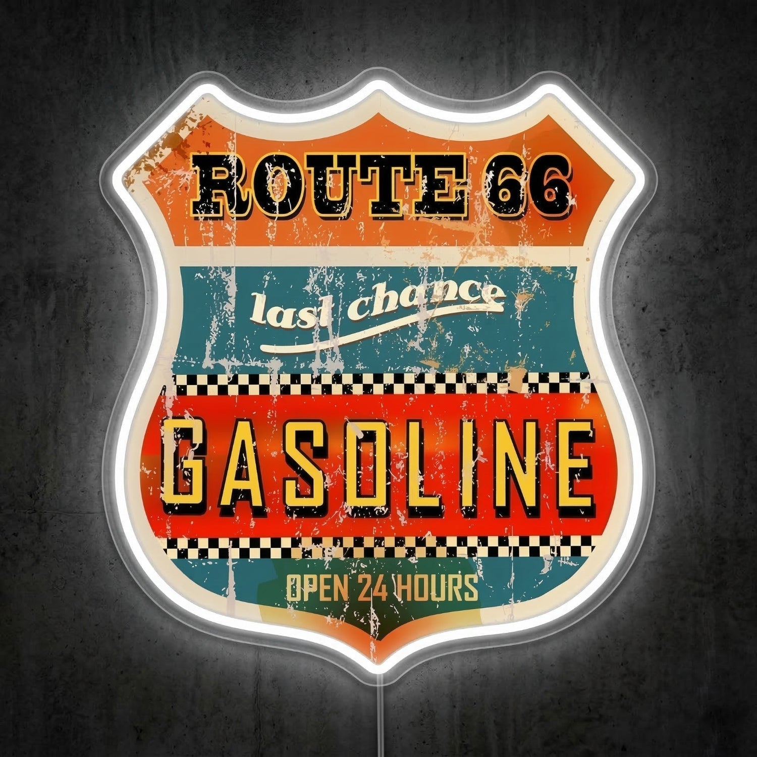ShineNeon™ Vintage Route 66 Gasoline Neon Sign Distressed Garage Wall Art USB Power - Shineneon