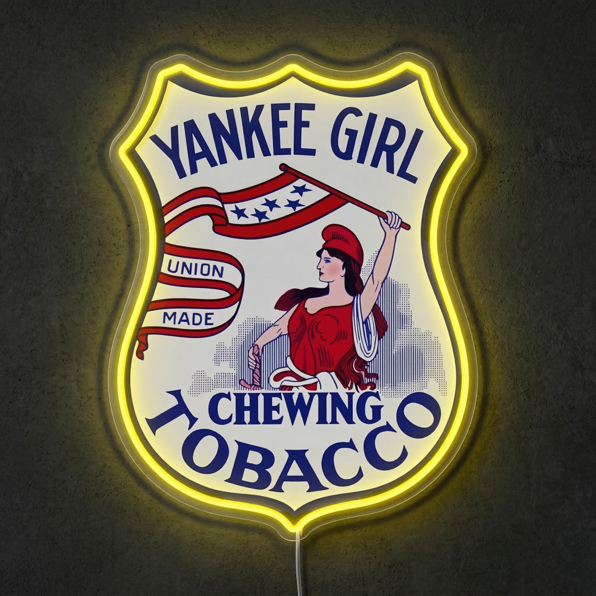 ShineNeon™ Vintage Yankee Girl Chewing Tobacco Neon Sign Patriotic Union Made Decor USB Power - Shineneon
