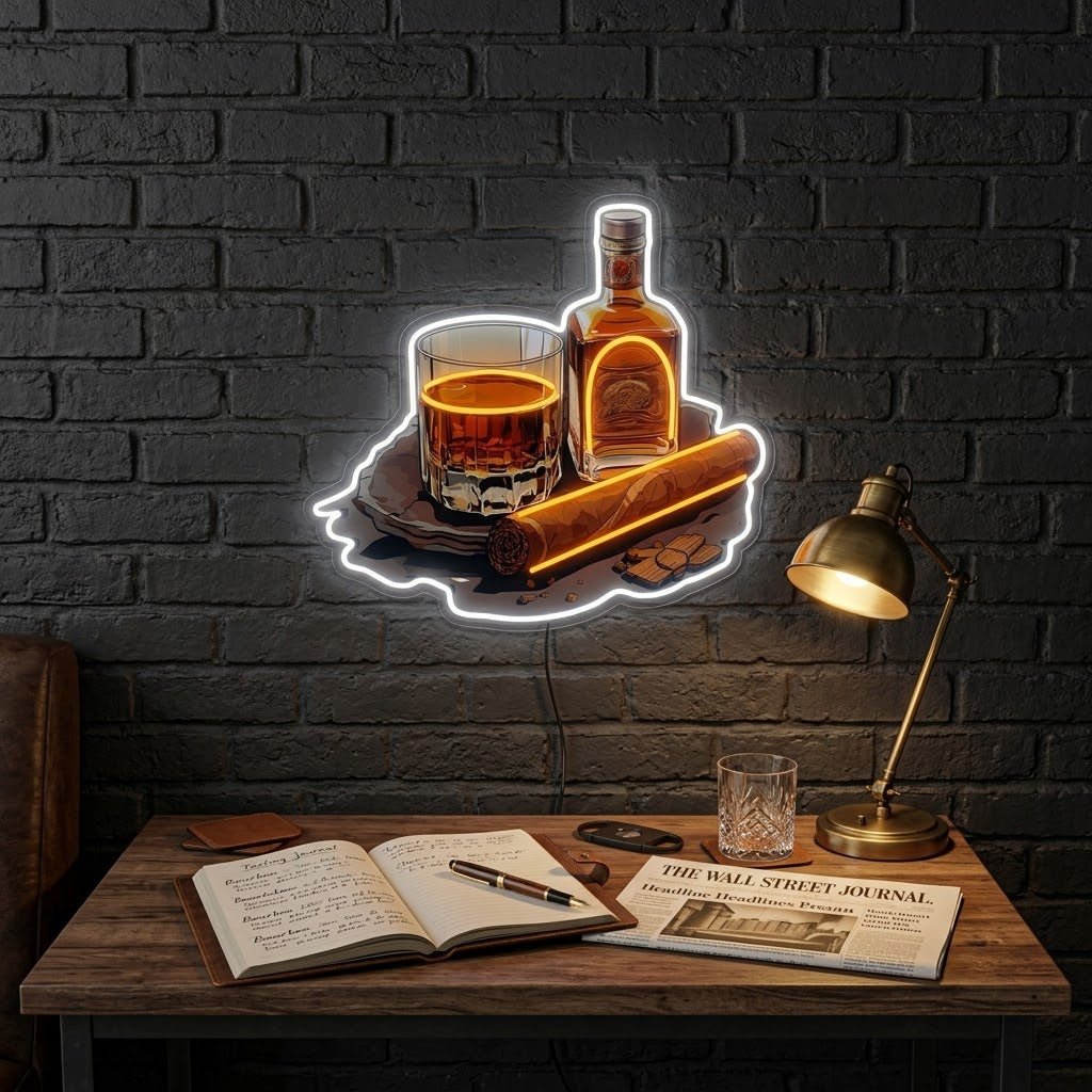 ShineNeon™ Whiskey Glass And Lit Cigar Lounge Neon Sign USB Power - Shineneon