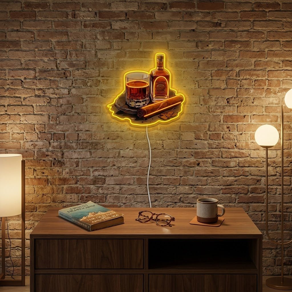 ShineNeon™ Whiskey Glass And Lit Cigar Lounge Neon Sign USB Power - Shineneon