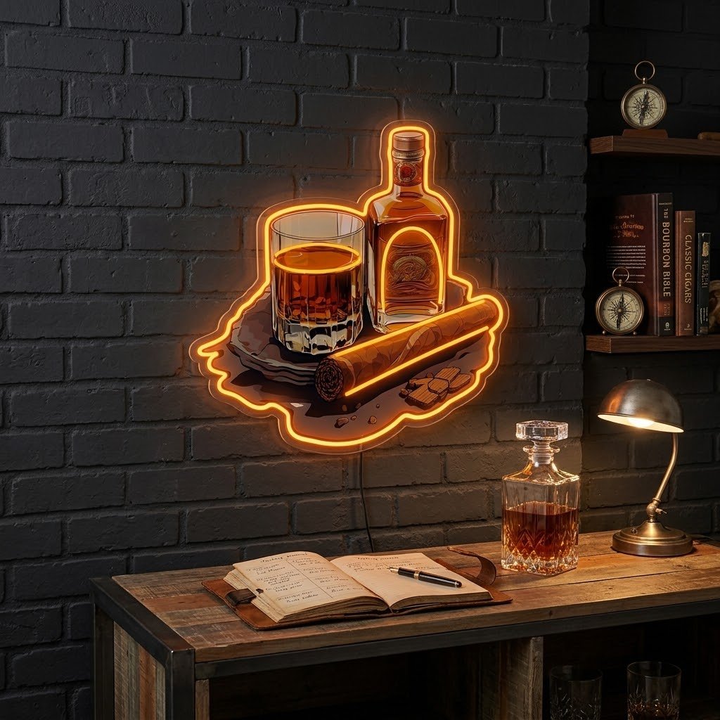 ShineNeon™ Whiskey Glass And Lit Cigar Lounge Neon Sign USB Power - Shineneon