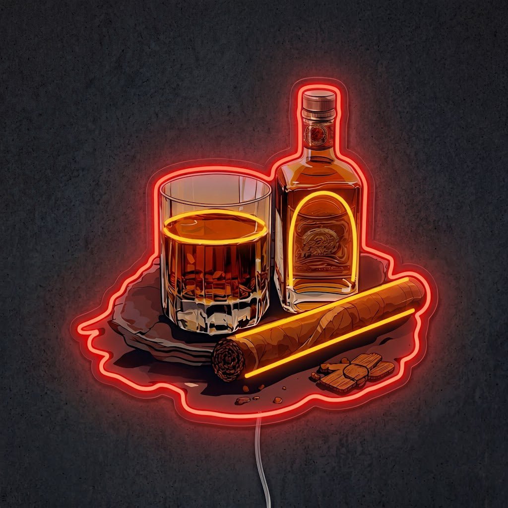ShineNeon™ Whiskey Glass And Lit Cigar Lounge Neon Sign USB Power - Shineneon
