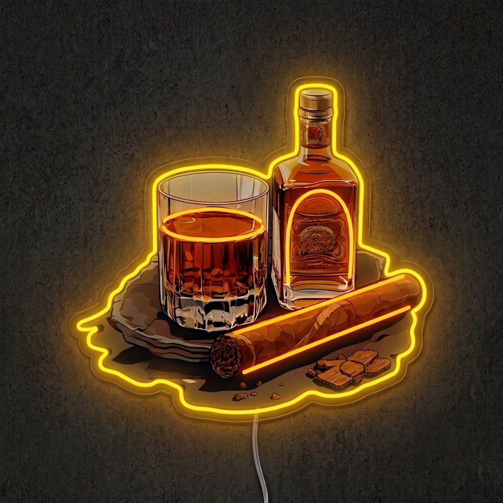 ShineNeon™ Whiskey Glass And Lit Cigar Lounge Neon Sign USB Power - Shineneon