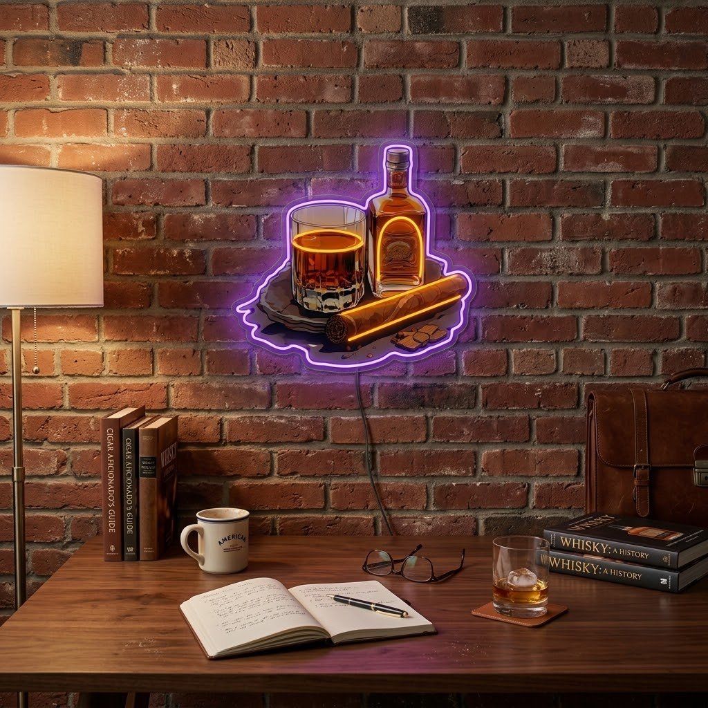 ShineNeon™ Whiskey Glass And Lit Cigar Lounge Neon Sign USB Power - Shineneon