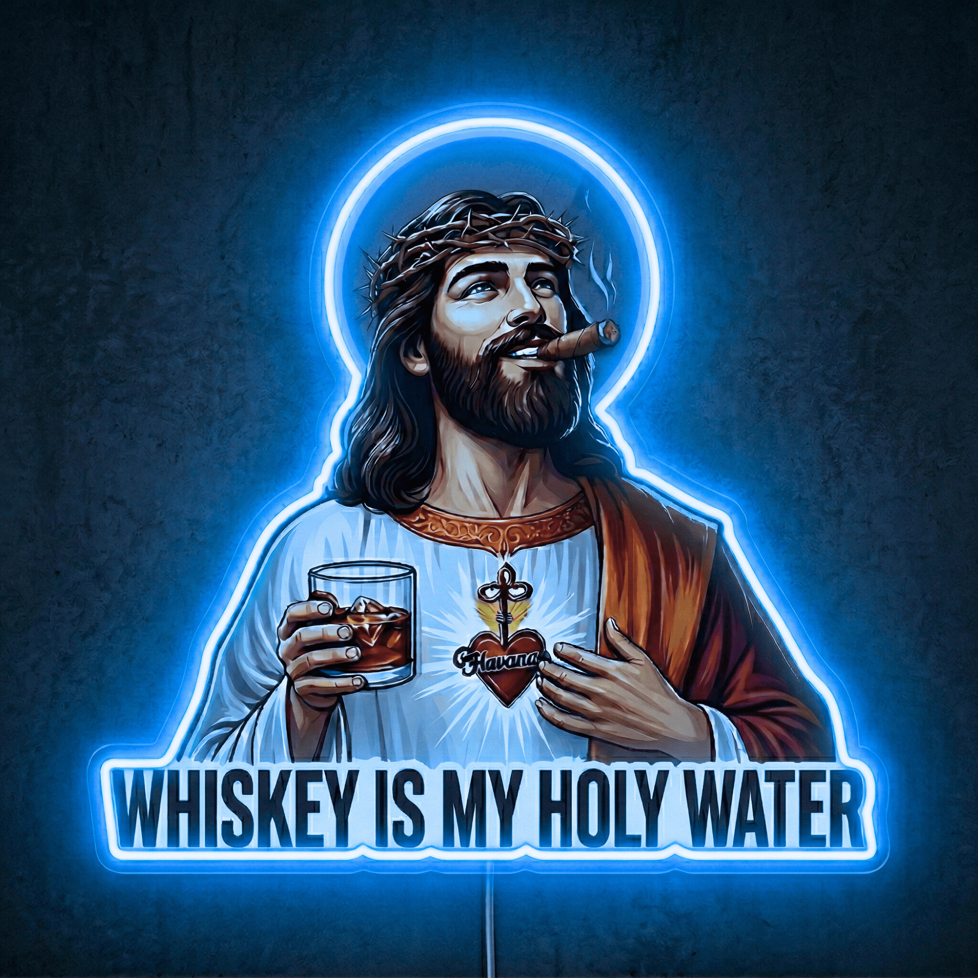 ShineNeon™ Whiskey Is My Holy Water LED Neon Sign Funny Blue Bar Wall Decor USB Powered - Shineneon