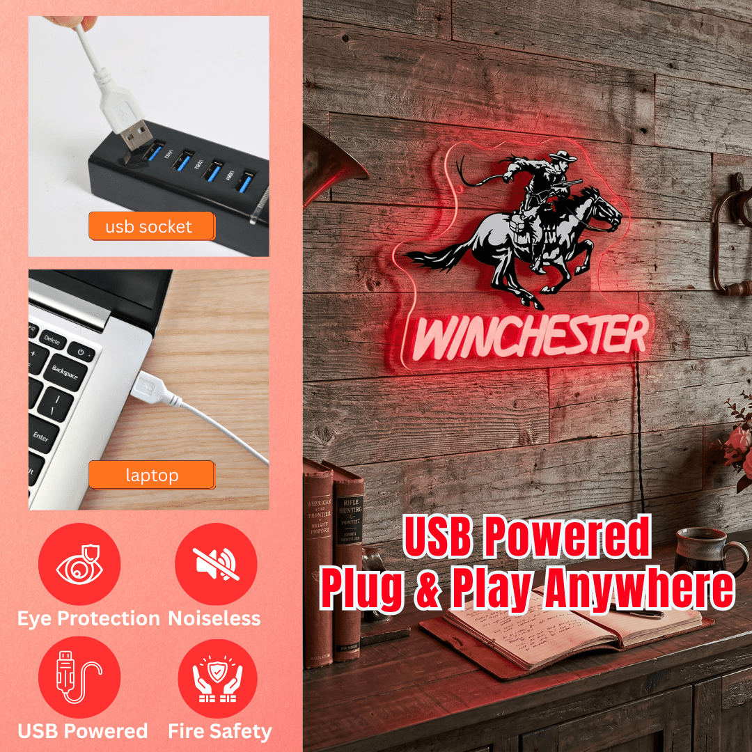 ShineNeon™ Winchester Cowboy Red Neon Sign | Wild West Bar & Mancave Decor - Shineneon