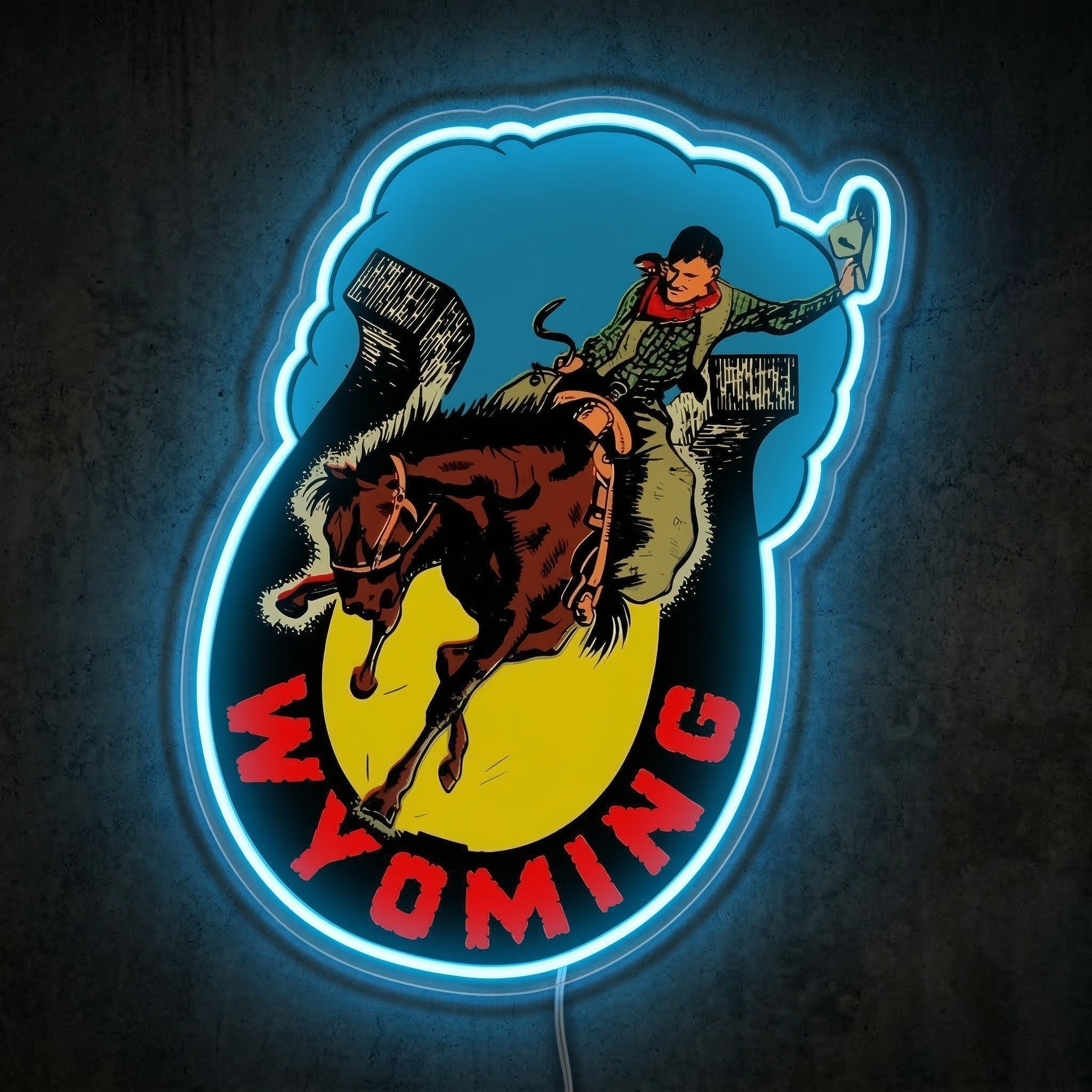 ShineNeon™ Wyoming Bronco Rodeo Neon Sign Vintage Cowboy Western Decor USB Powered - Shineneon