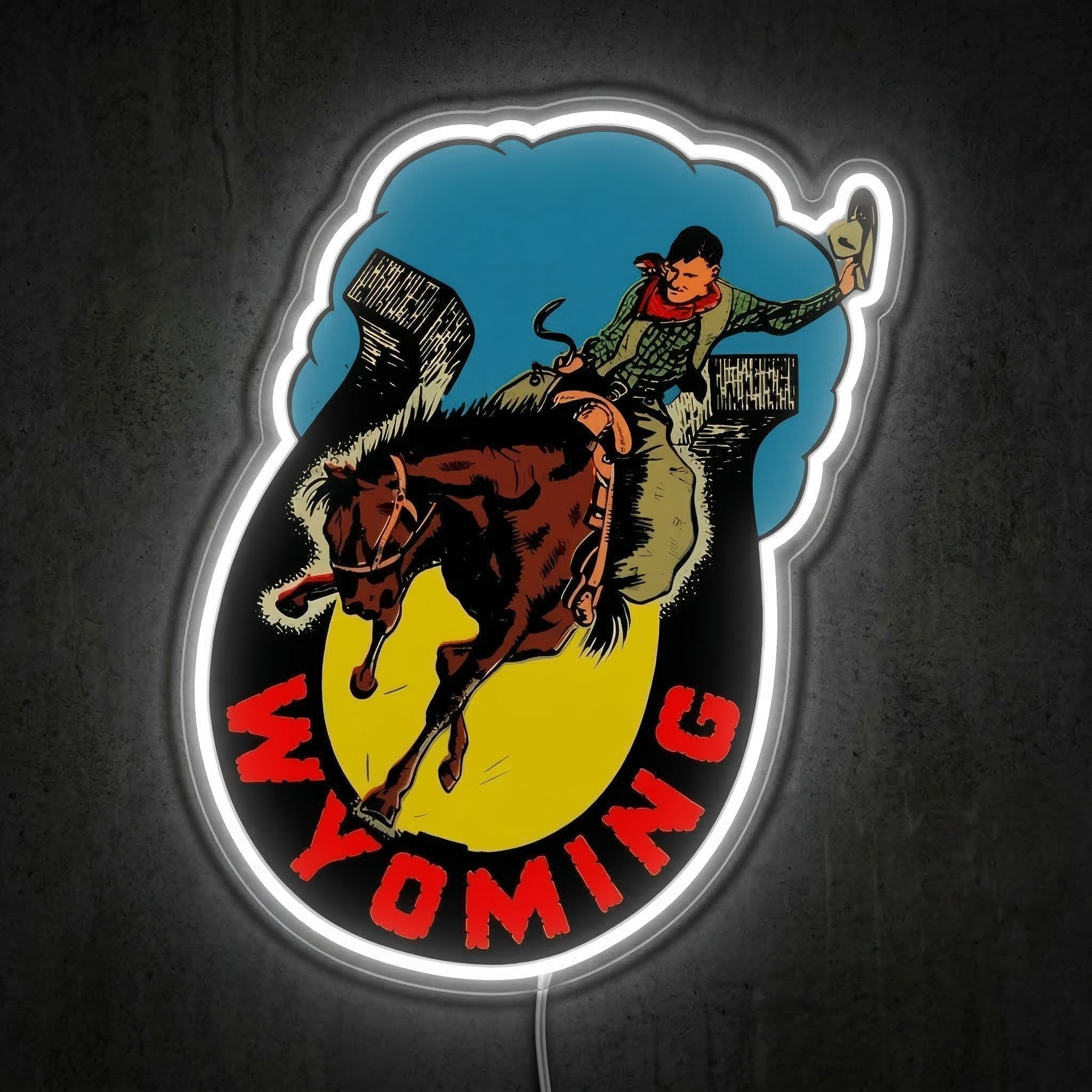 ShineNeon™ Wyoming Bronco Rodeo Neon Sign Vintage Cowboy Western Decor USB Powered - Shineneon
