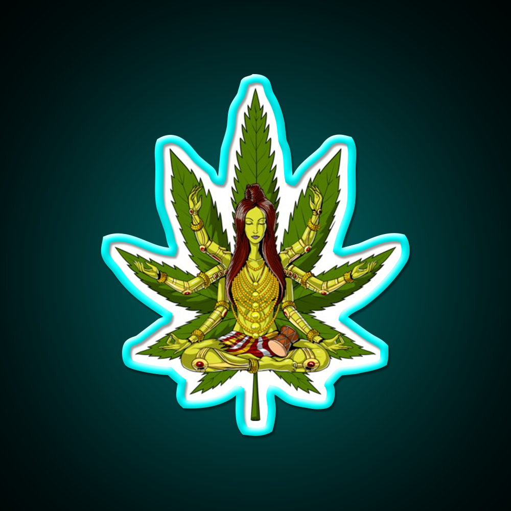 Shiva Weed Meditation Hemp Inspired Green Leaf Led Neon Sign Rgb Color - Size and dimension reference