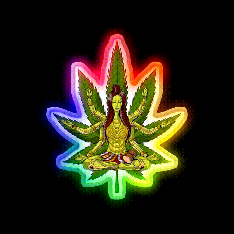 Shiva Weed Meditation Hemp Inspired Green Leaf Led Neon Sign Rgb Color - LED neon sign close-up detail