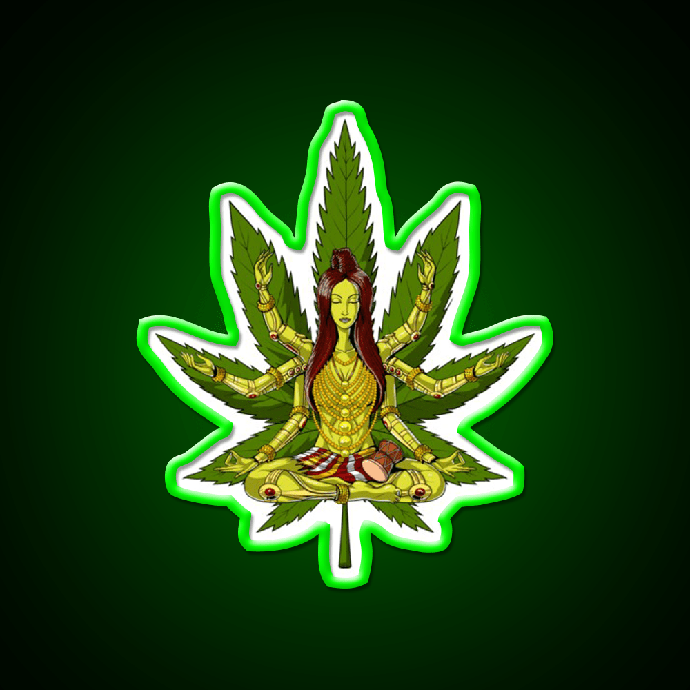 Shiva Weed Meditation Hemp Inspired Green Leaf Led Neon Sign Rgb Color - Shineneon