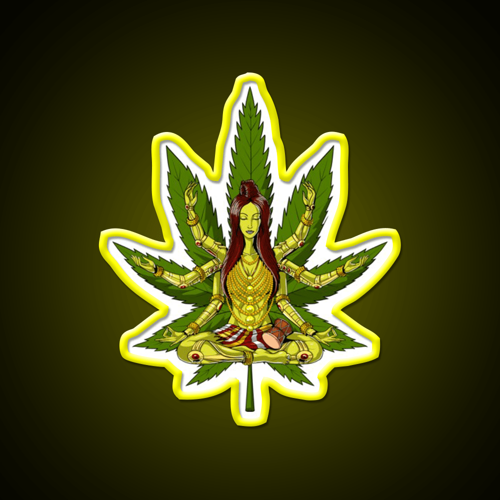 Shiva Weed Meditation Hemp Inspired Green Leaf Led Neon Sign Rgb Color - Shineneon
