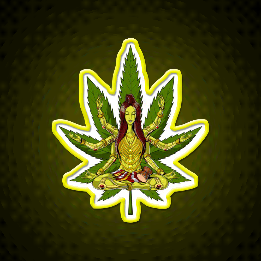 Shiva Weed Meditation Hemp Inspired Green Leaf Led Neon Sign Rgb Color - Custom LED neon sign front view