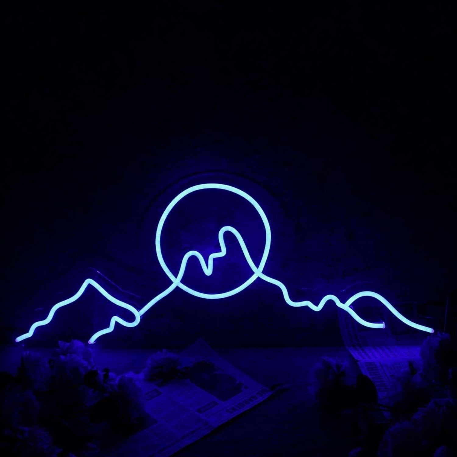 Silhouette Of Mountains And Sun Blue Led Neon Sign - Shineneon