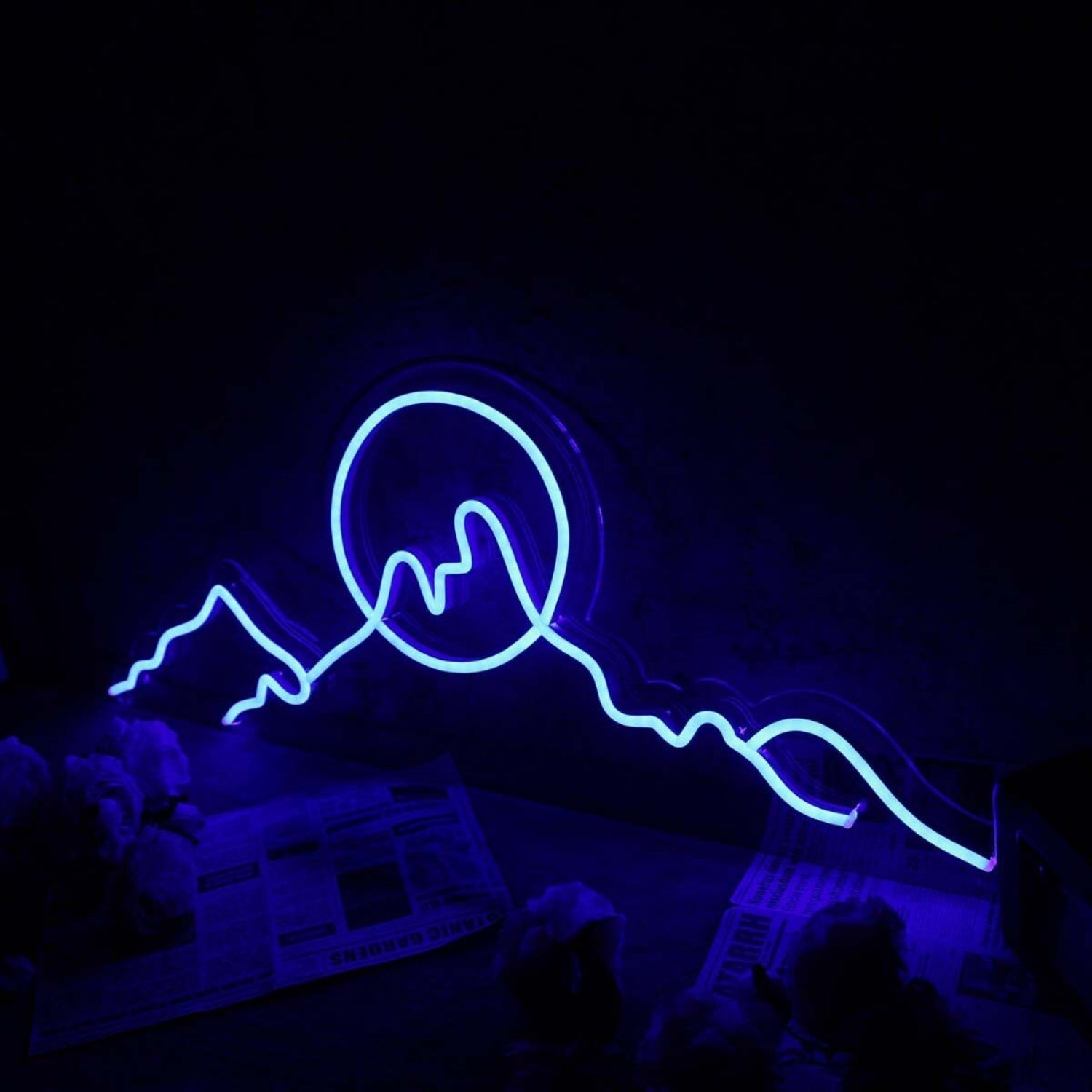 Silhouette Of Mountains And Sun Blue Led Neon Sign - Shineneon