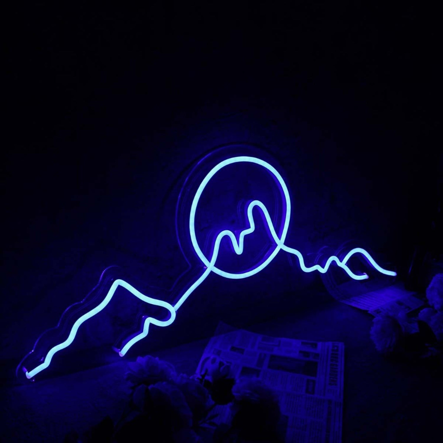 Silhouette Of Mountains And Sun Blue Led Neon Sign - Shineneon