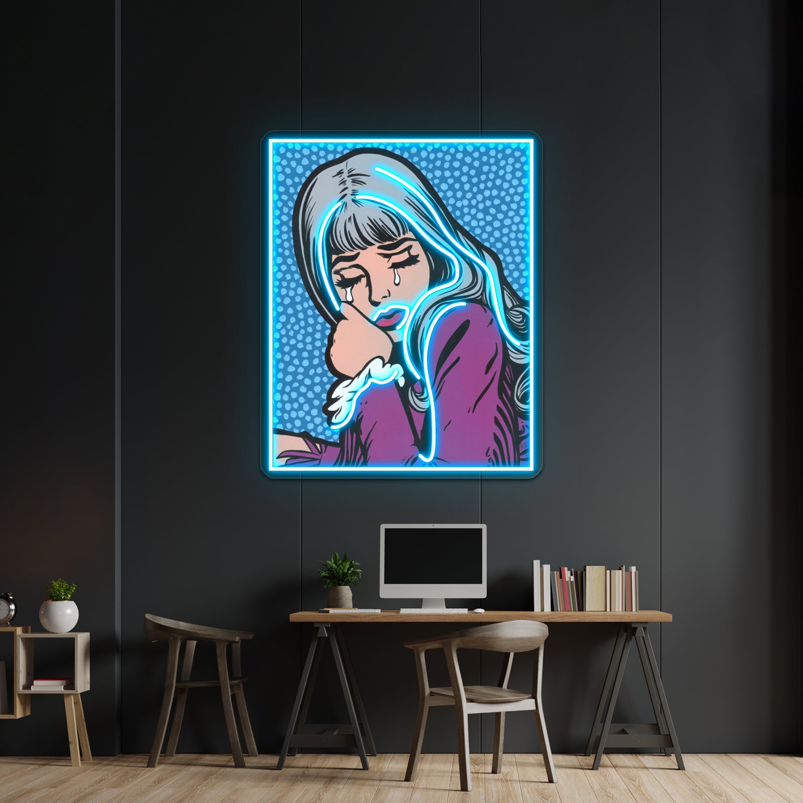 Silver Hair Crying Comic Girl Artwork Custom Led Signs | Shineneon