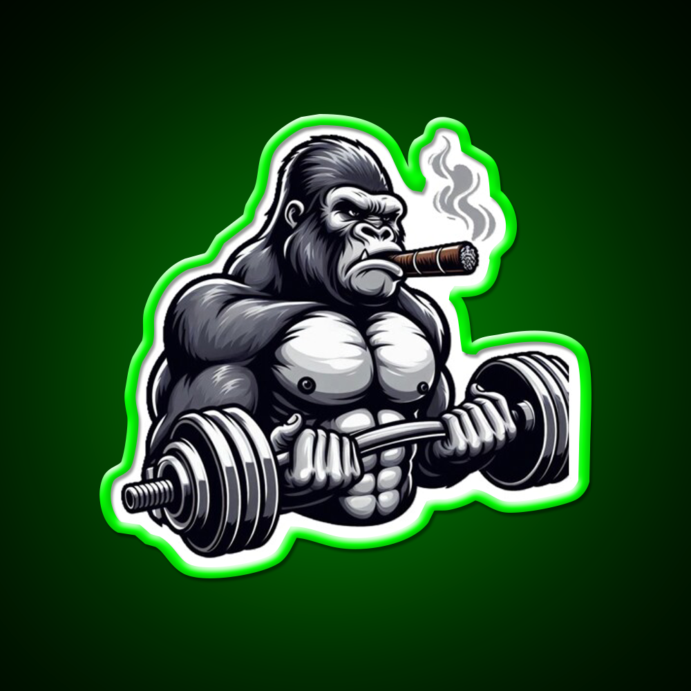 Silverback Gorilla Curling With Styleart Gym Fitness Led Neon Sign Rgb Color