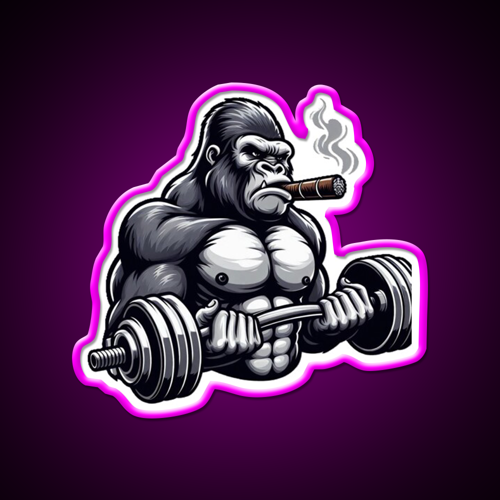 Silverback Gorilla Curling With Styleart Gym Fitness Led Neon Sign Rgb Color - Neon sign mounted on wall in room