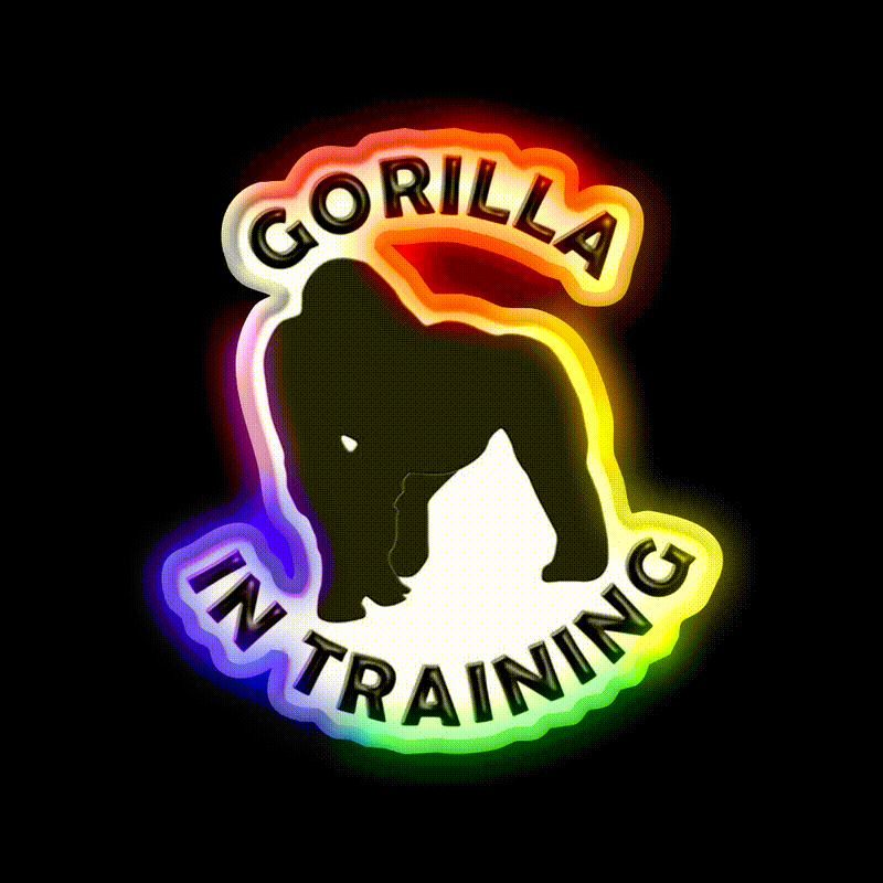 Silverback Gorilla In Training Black Gorilla Gym Fitness Led Neon Sign Rgb Color - LED neon sign close-up detail