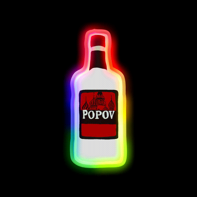 Simple Drawn Popov Russian Vodka Cocktail Bar Decor Led Neon Sign Rgb Color - LED neon sign close-up detail