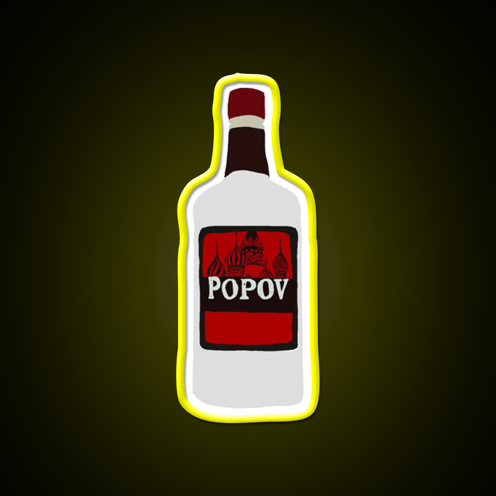 Simple Drawn Popov Russian Vodka Cocktail Bar Decor Led Neon Sign Rgb Color - Custom LED neon sign front view