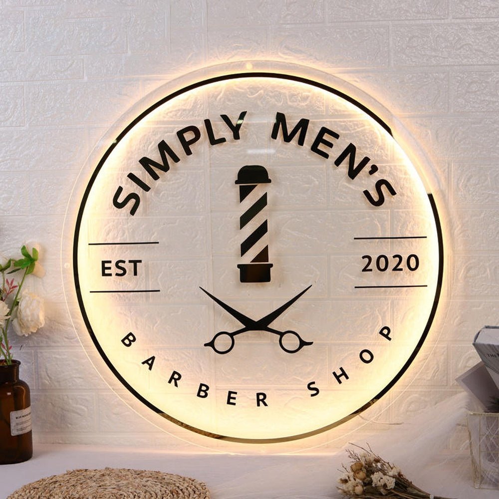 Simply Mens Barber Shop Acrylic Business Logo Sign - Shineneon