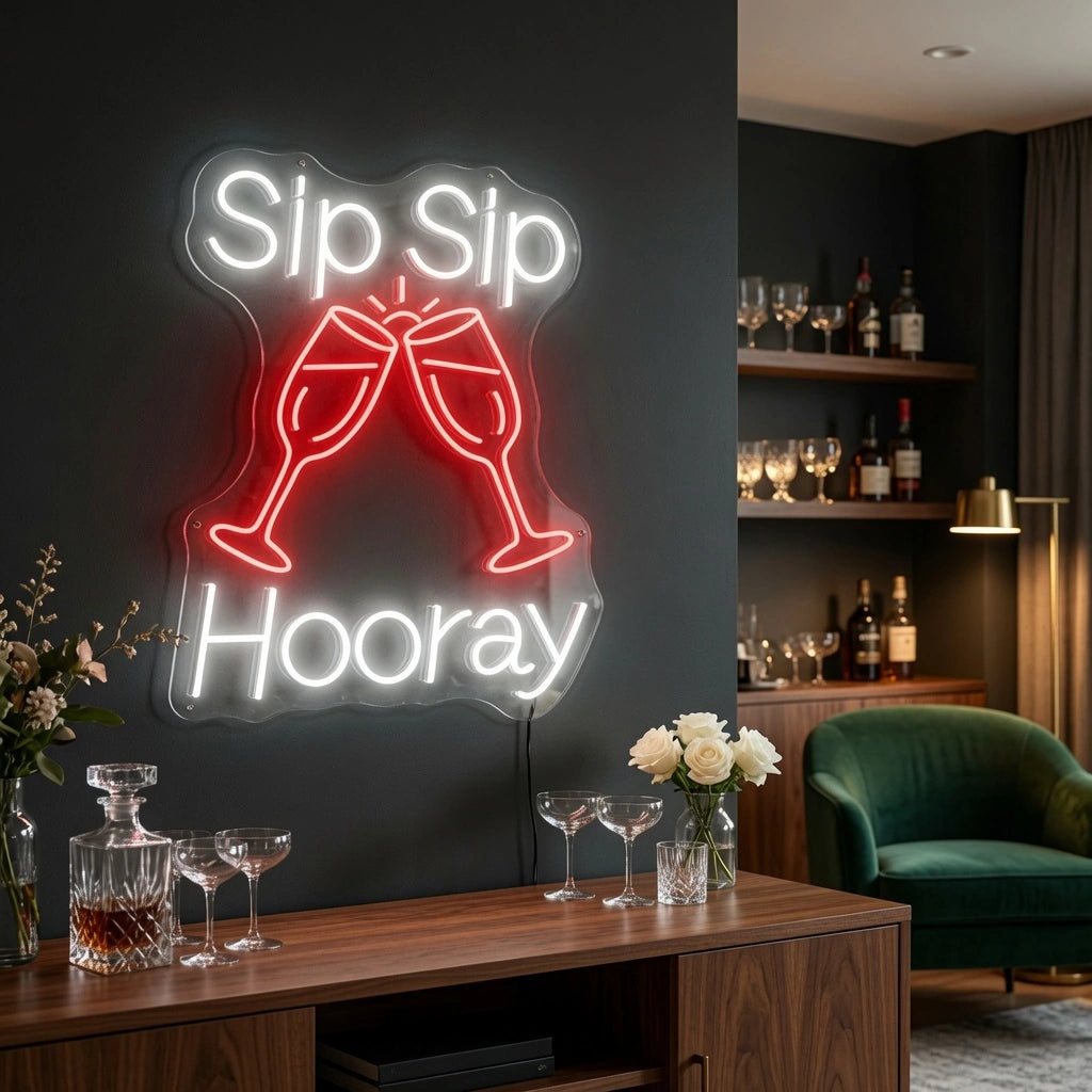 Sip Sip Hooray LED Neon Sign Wall Neon Sign - 03 Real Lifestyle Scene