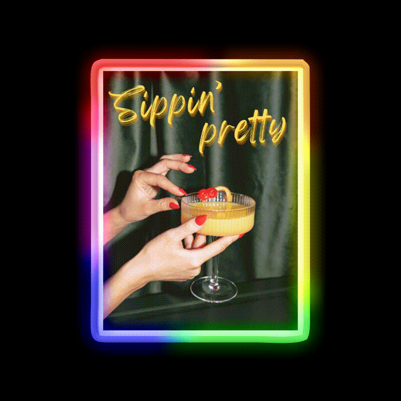 Sippin Pretty Vintage Cocktail Party Cocktail Bar Decor Led Neon Sign Rgb Color - LED neon sign close-up detail
