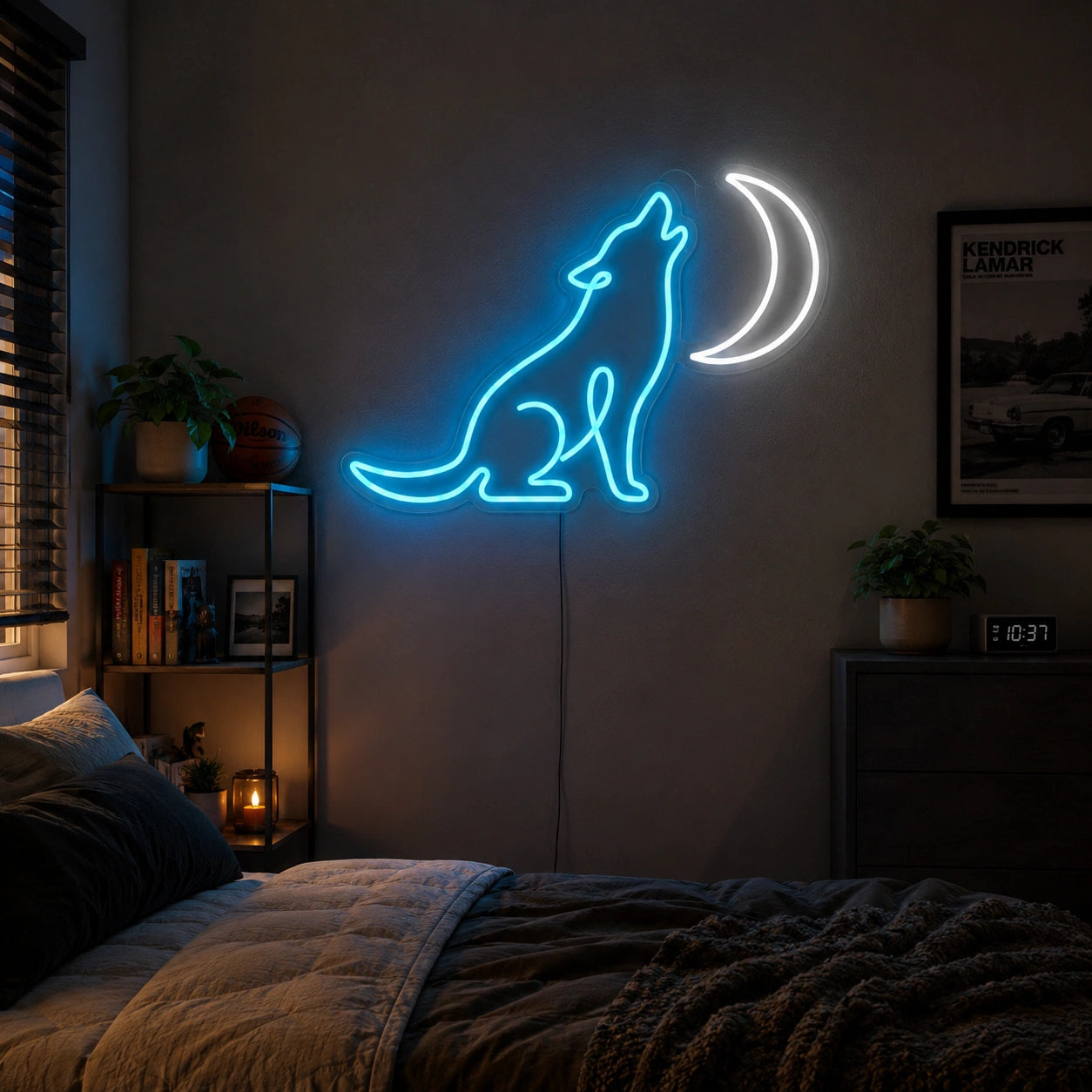 Sitting Wolf Moon Neon Sign LED Neon Sign real lifestyle scene