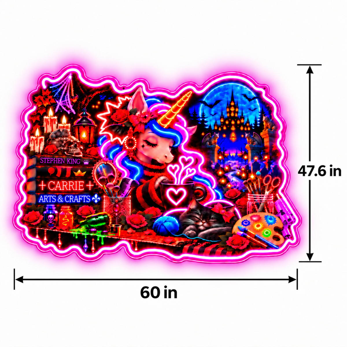Gothic Halloween Unicorn & Black Cat UV Custom LED Neon Sign