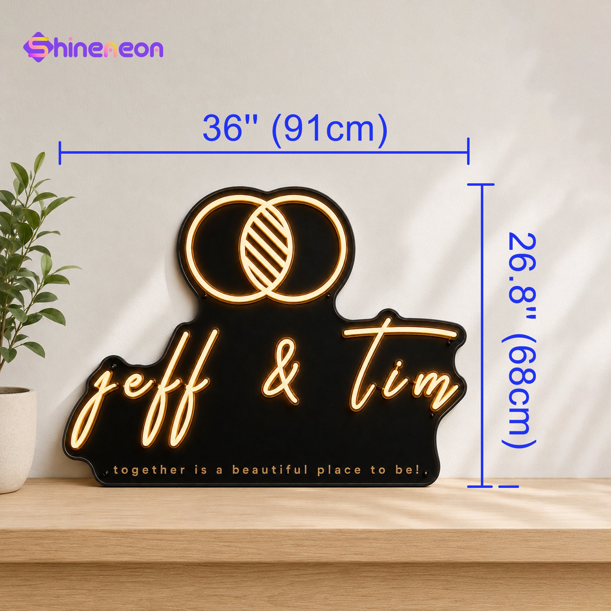 Jeff & Tim Wedding Custom Led Neon Sign Golden Yellow
