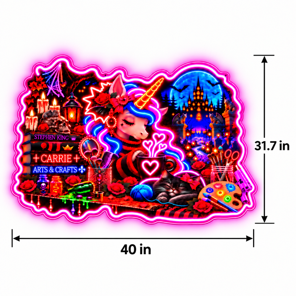 Gothic Halloween Unicorn & Black Cat UV Custom LED Neon Sign