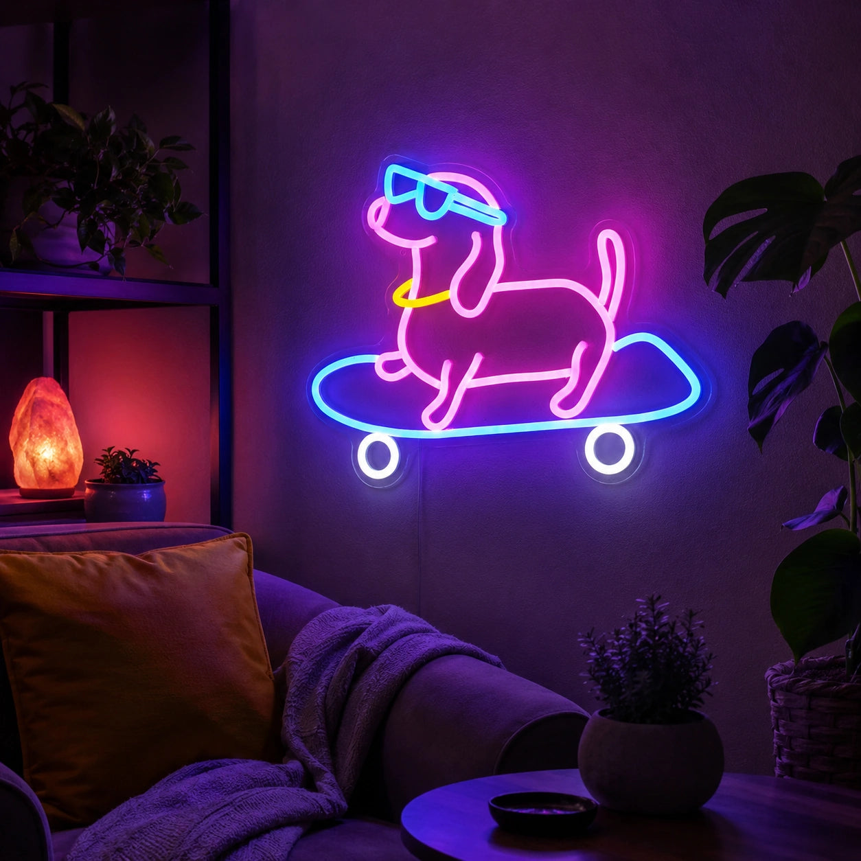 Skateboarding Dachshund LED Neon Sign size image