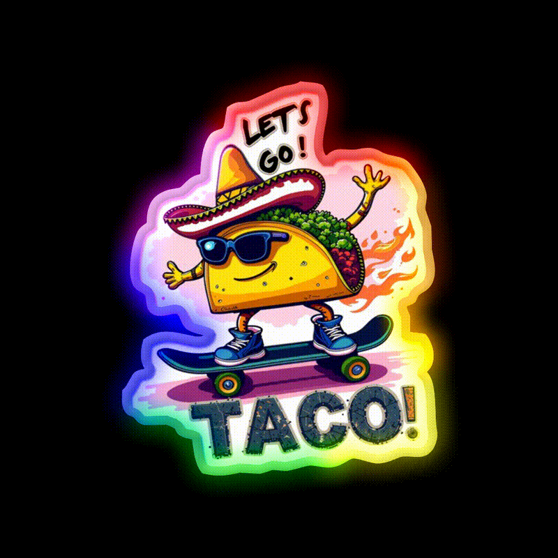 Skateboarding Taco Funny Taco Led Neon Sign Mexican Food Sign Rgb Color - LED neon sign close-up detail