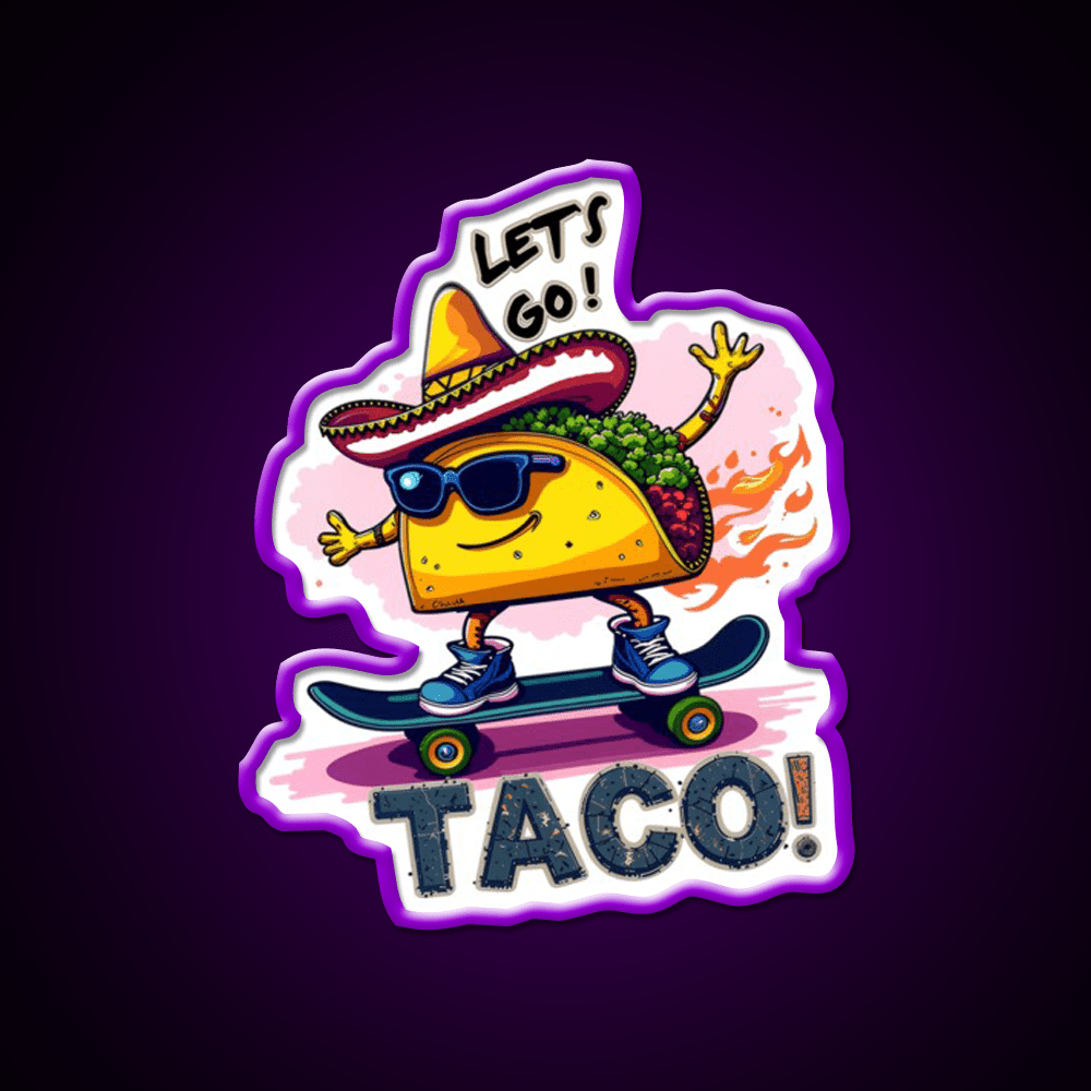 Skateboarding Taco Funny Taco Led Neon Sign Mexican Food Sign Rgb Color - Shineneon