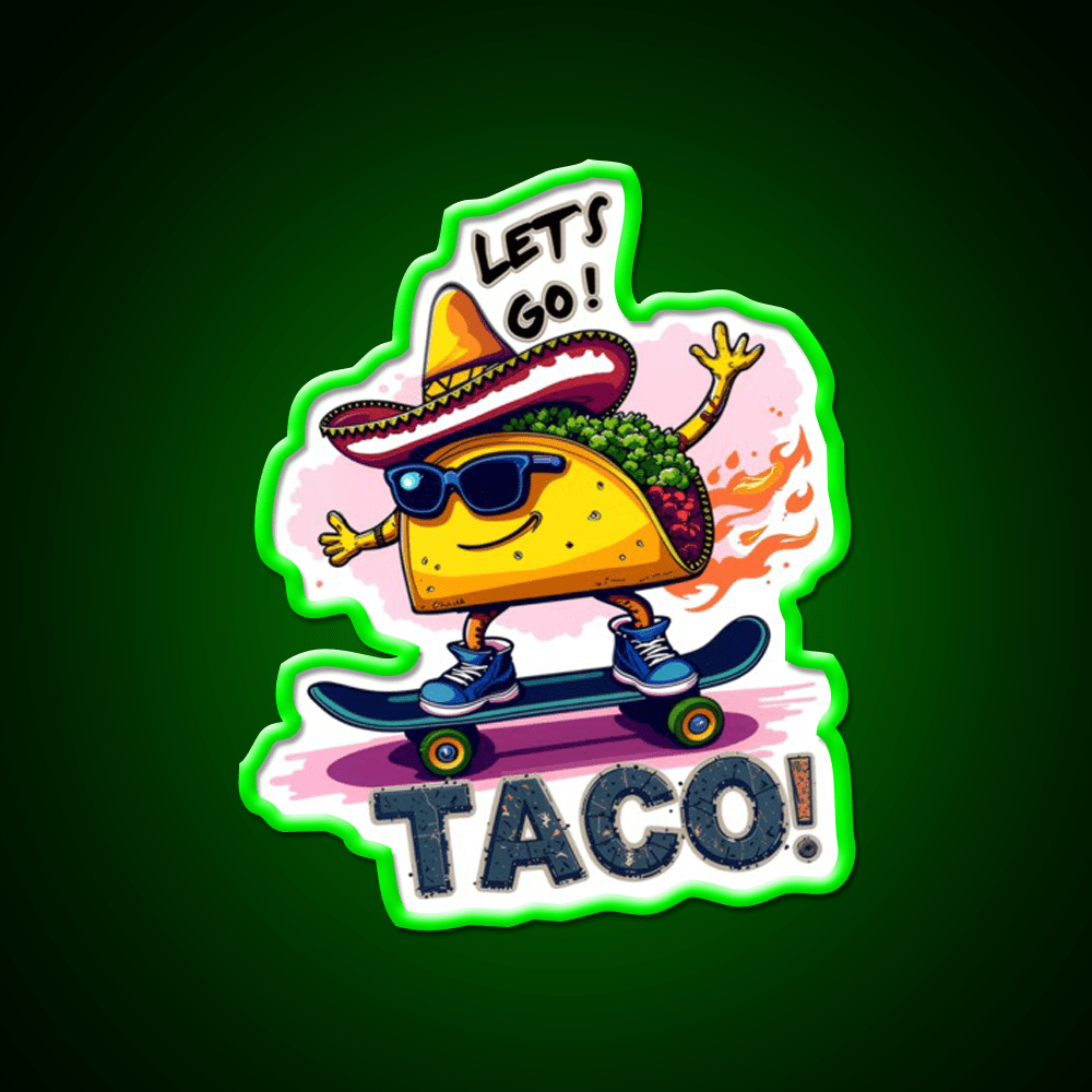 Skateboarding Taco Funny Taco Led Neon Sign Mexican Food Sign Rgb Color - Shineneon